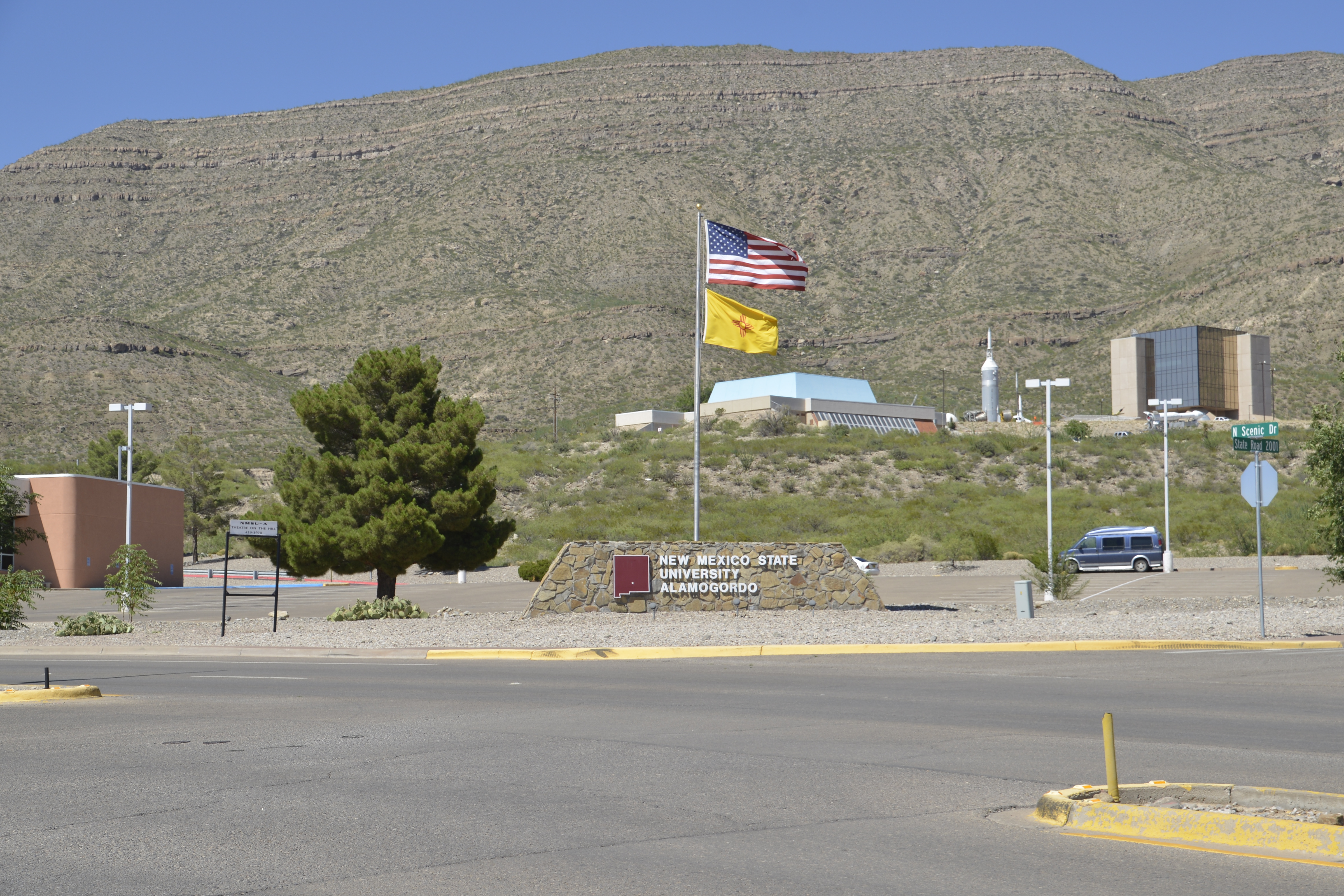 NMSU-A sign with Flags