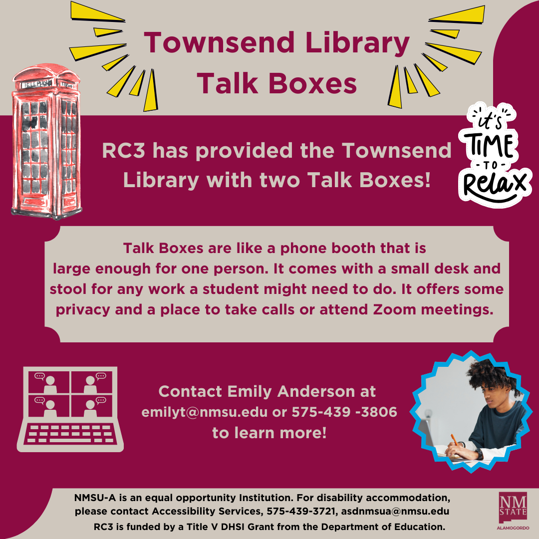 The Townsend Library has talk boxes available for patron use