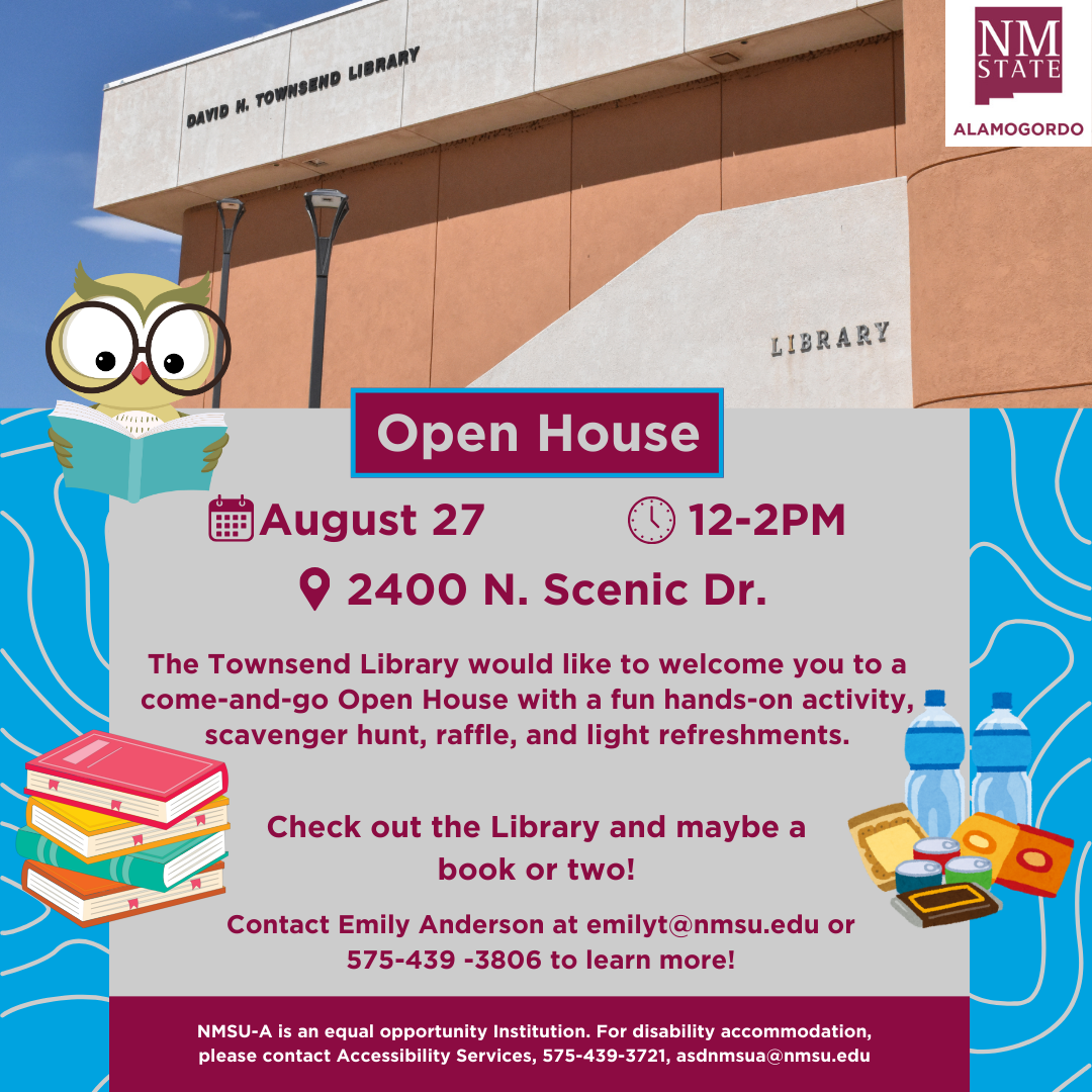 Flyer for the Library Open House event, featuring an image related to library activities