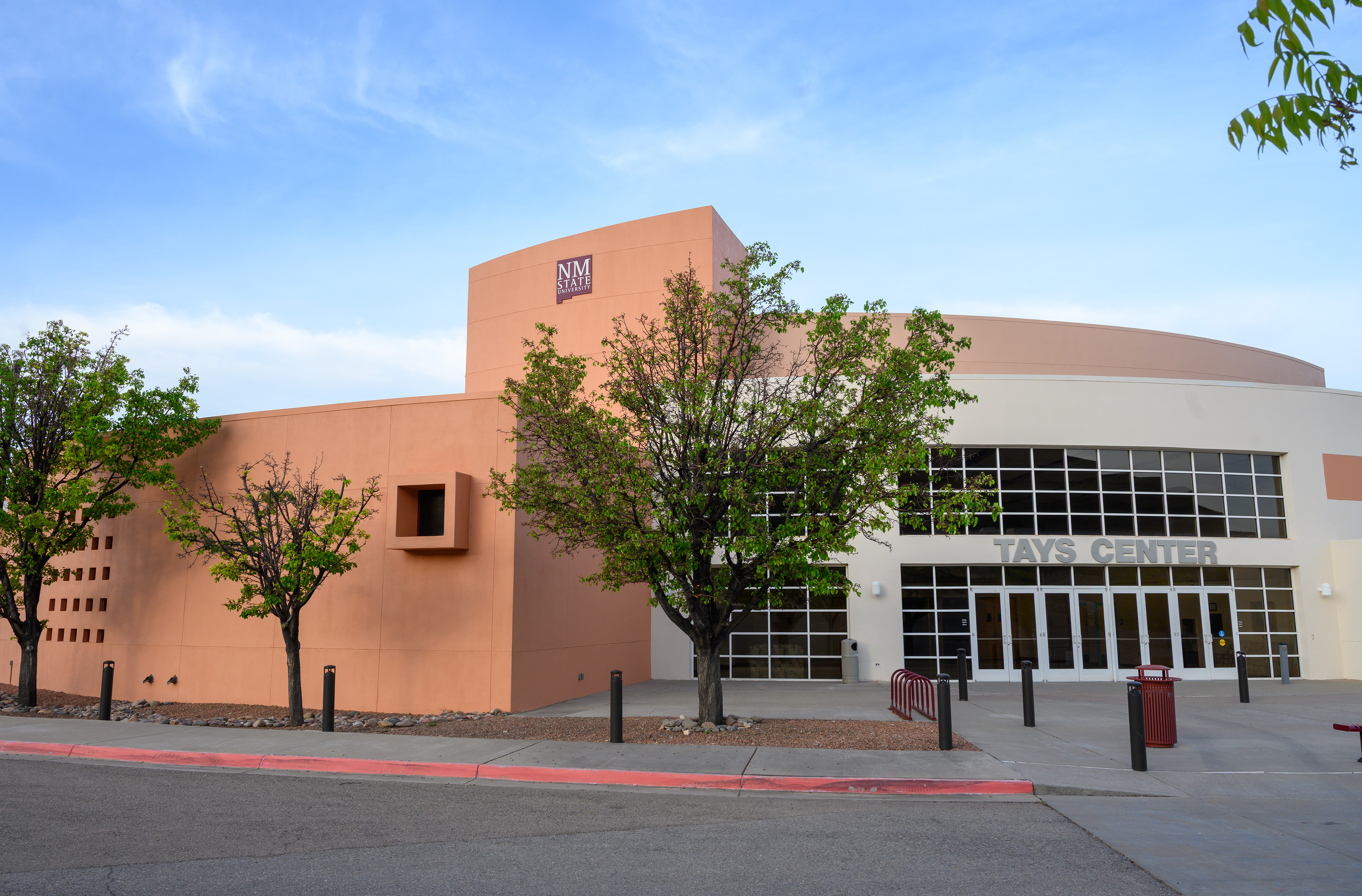 Tays center building front with lettering and glass doors
